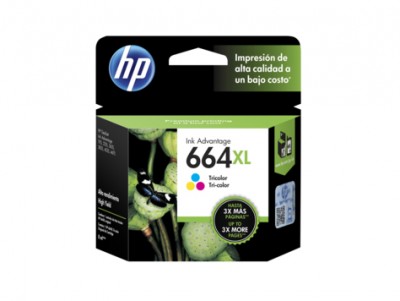 Cartucho HP 664XL, Cian, Magenta, Amarillo, F6V30AL
