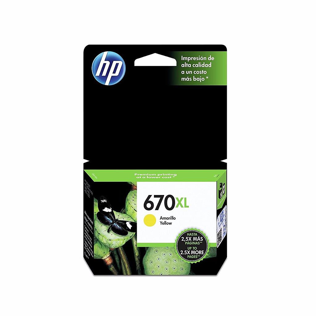 Cartucho HP 670XL, CZ120AL, Amarillo