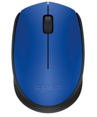 Mouse LOGITECH M170, Negro con detalles en Azul, 3 botones, RF inalámbrico