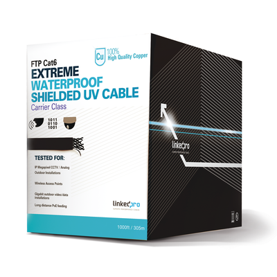 Bobina de cable de 305 Metros Cat6+ CALIBRE 23 Exterior Blindado tipo FTP para CLIMAS EXTREMOS, UL, color Negro, (copia)